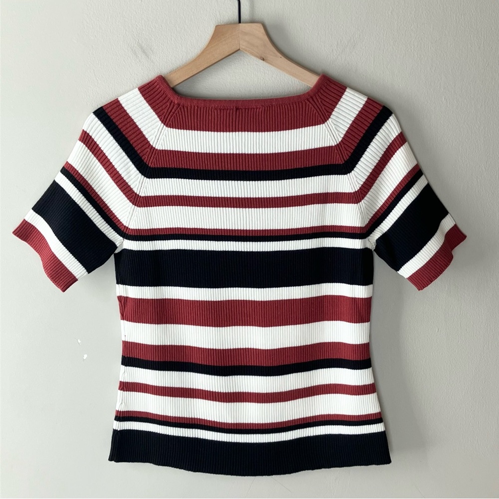 VINTAGE Ribbed Striped Short Sleeve Top - Picture 2 of 4